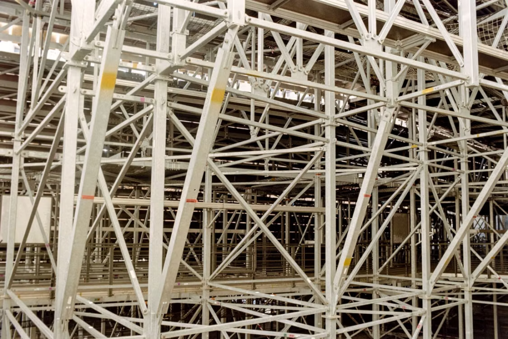 A metal scaffolding framework