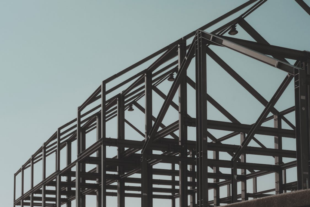 A large frame for a steel building.