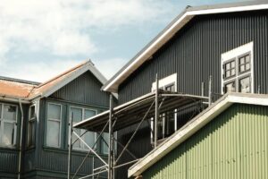 A large house with metal building components.